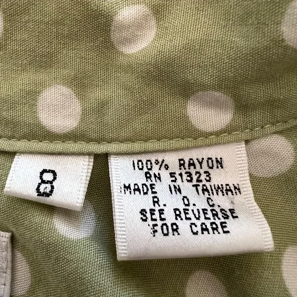 Vintage Rayon Skirt Set Polka Dot Sage Midi Tea Dress Cottagecore 12 - Picture 7 of 10